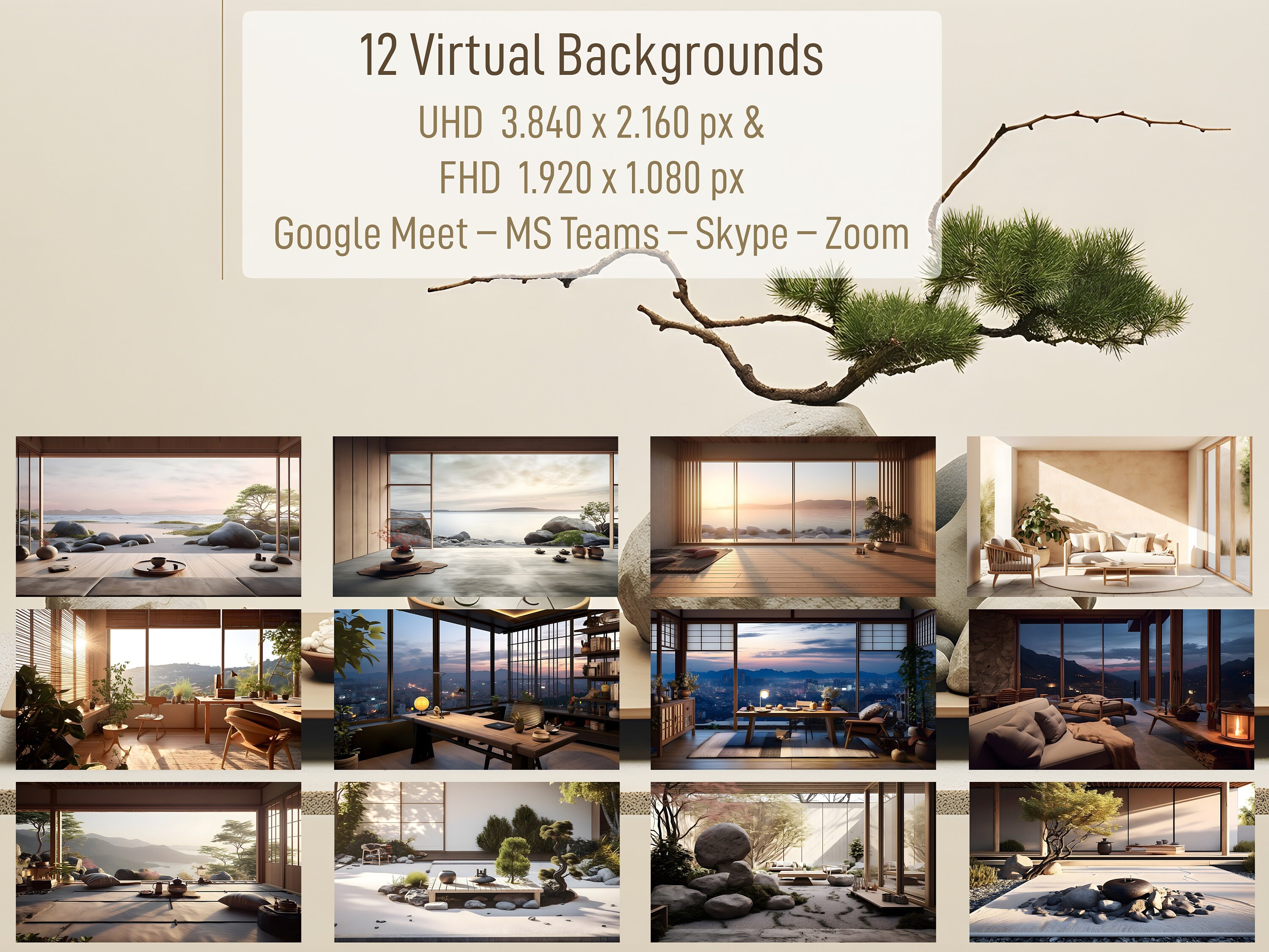 12 Backgrounds for MS Teams, Zoom, Google Meet, and Skype: Japanese and ...