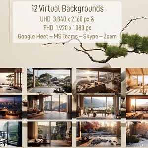 12 Backgrounds for MS Teams, Zoom, Google Meet, and Skype: Japanese and Scandinavian-inspired Interiors (Set No 17)