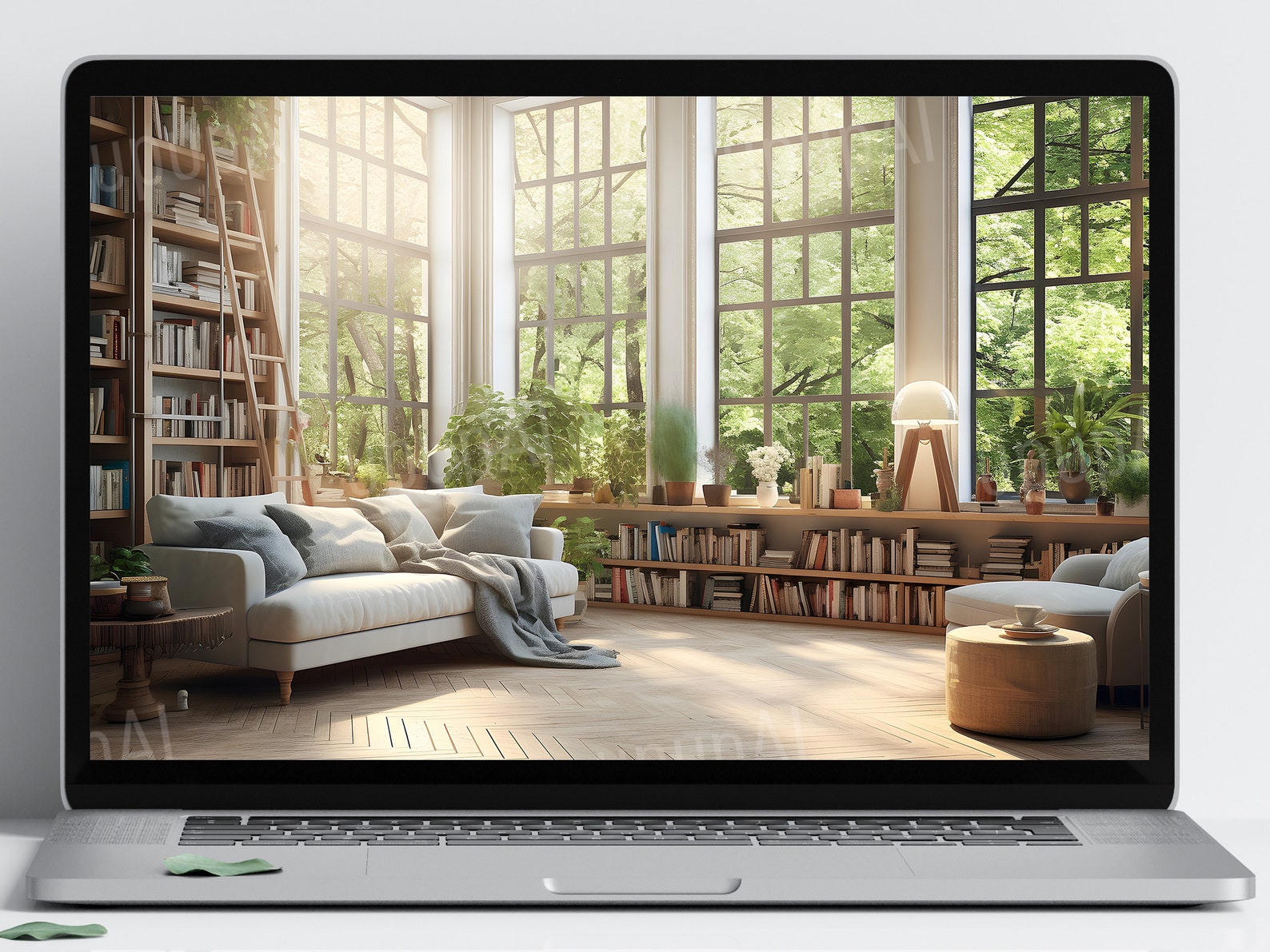 Sunlit Home Library Virtual Background: Elegant Workspace (4K + HD ...