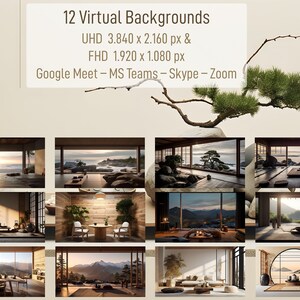 12 Backgrounds for MS Teams, Zoom, Google Meet, and Skype: Japanese and Scandinavian-inspired Interiors (Set No 10)