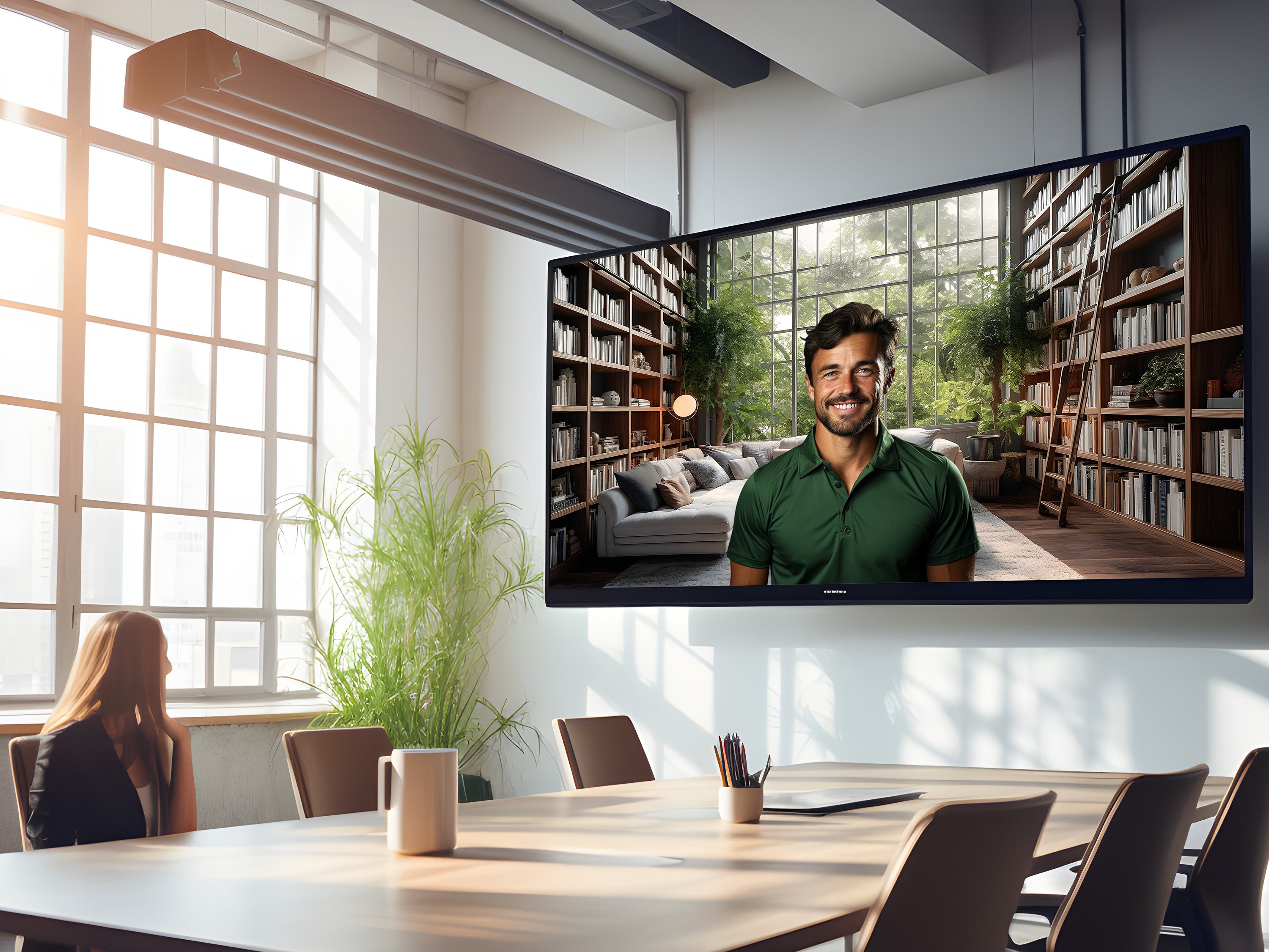 Sunlit Home Library Virtual Background - Elegant & Tranquil Workspace ...