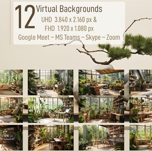 12 Backgrounds for MS Teams, Zoom, Google Meet, and Skype: Japanese and Scandinavian-inspired Interiors (Greenhouse Set No 25)