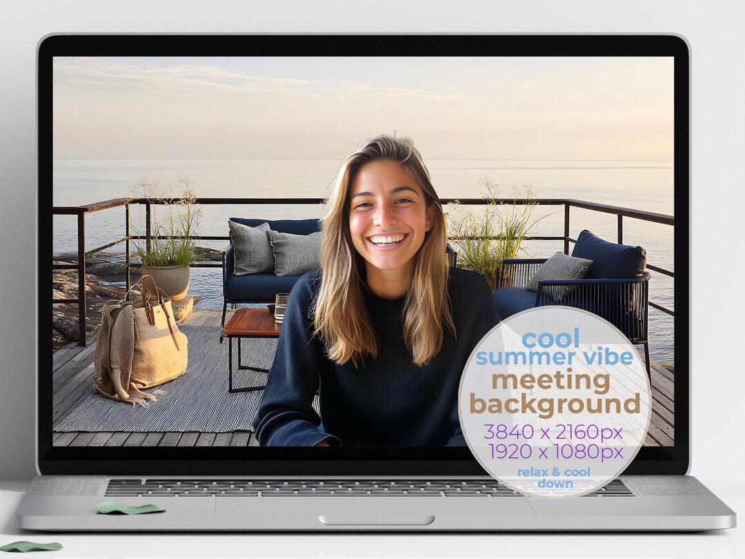 Seaside Patio Virtual Background: Modern Coastal Zoom/teams Backdrop ...