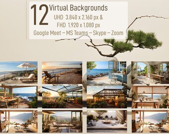 12 Late Summer Memories Virtual Meeting Backgrounds - Elegant Interior and Garden Decor (Summer Set No 61)
