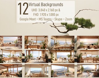 Coastal Tranquility - 12 Elegant Beach House Virtual Backgrounds for a Relaxing Retreat (Beach House Set No 23)