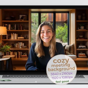 Cozy Reading Nook Zoom Background, Home Library Backdrop for Virtual Meetings (4K + HD, Clear + Blurred Set)