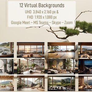 12 Backgrounds for MS Teams, Zoom, Google Meet, and Skype: Japanese and Scandinavian-inspired Interiors (Set 6)