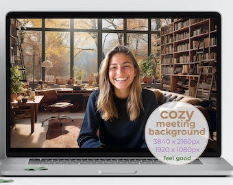 Cozy Autumn Library Zoom / Teams Background: Scenic Landscape (Digital Download, UHD / FHD)