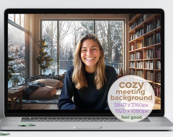 Cozy Library Reading Nook Zoom Background: Winter Window View (Clear + Blurred Set)