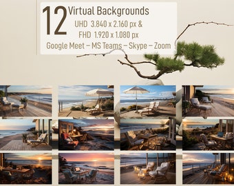 12 Backgrounds for MS Teams, Zoom, Google Meet, and Skype: Feel the summer and the ocean again! (Beach Terrace Set No 38)