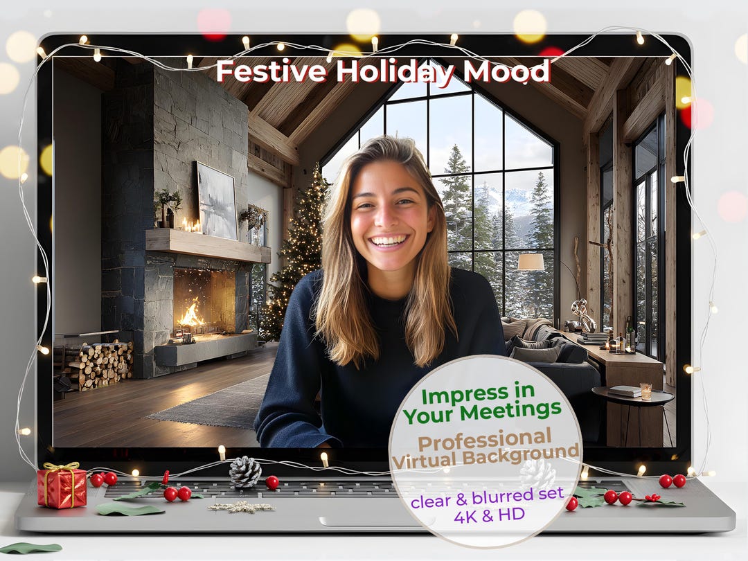 Cozy Christmas Cabin Zoom Background, Rustic Mountain Lodge With ...