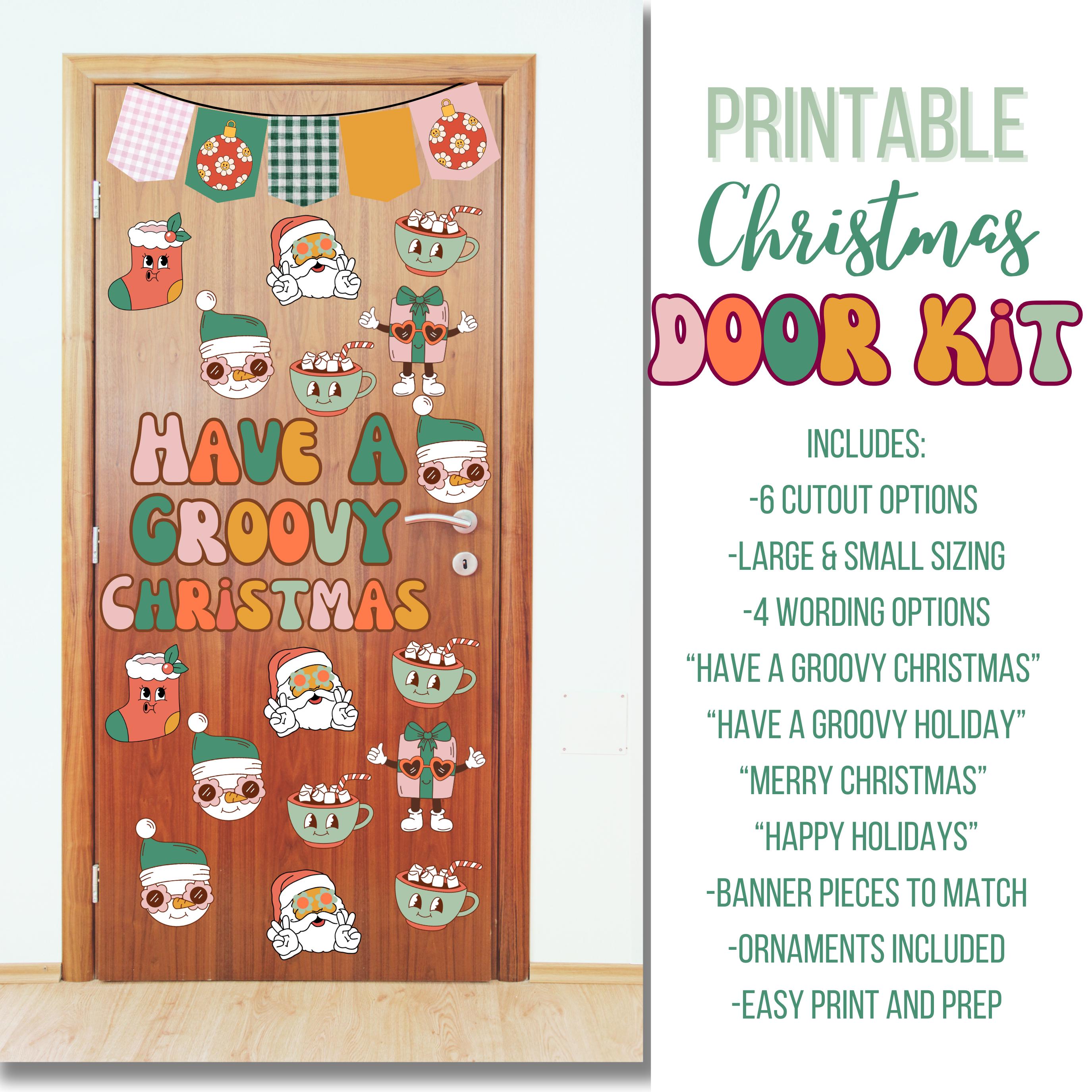 christmas classroom door decor kit, printable groovy christmas