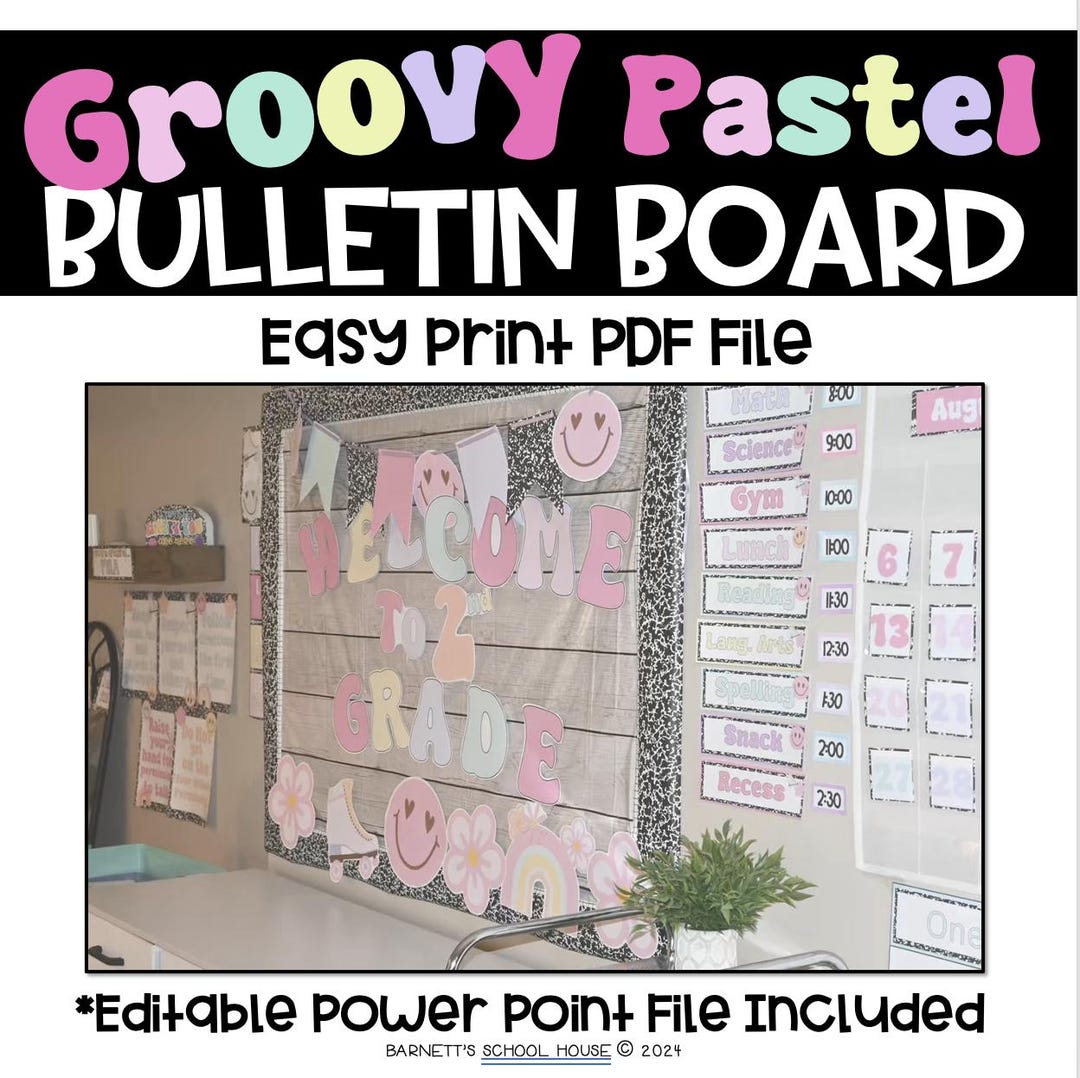 Editable Groovy Composition Notebook Bulletin Board: Pastel Classroom ...
