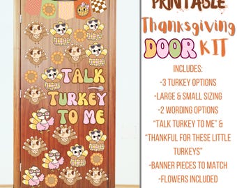 Thanksgiving Classroom Door Decor Kit, Groovy Turkey Theme (Printable)