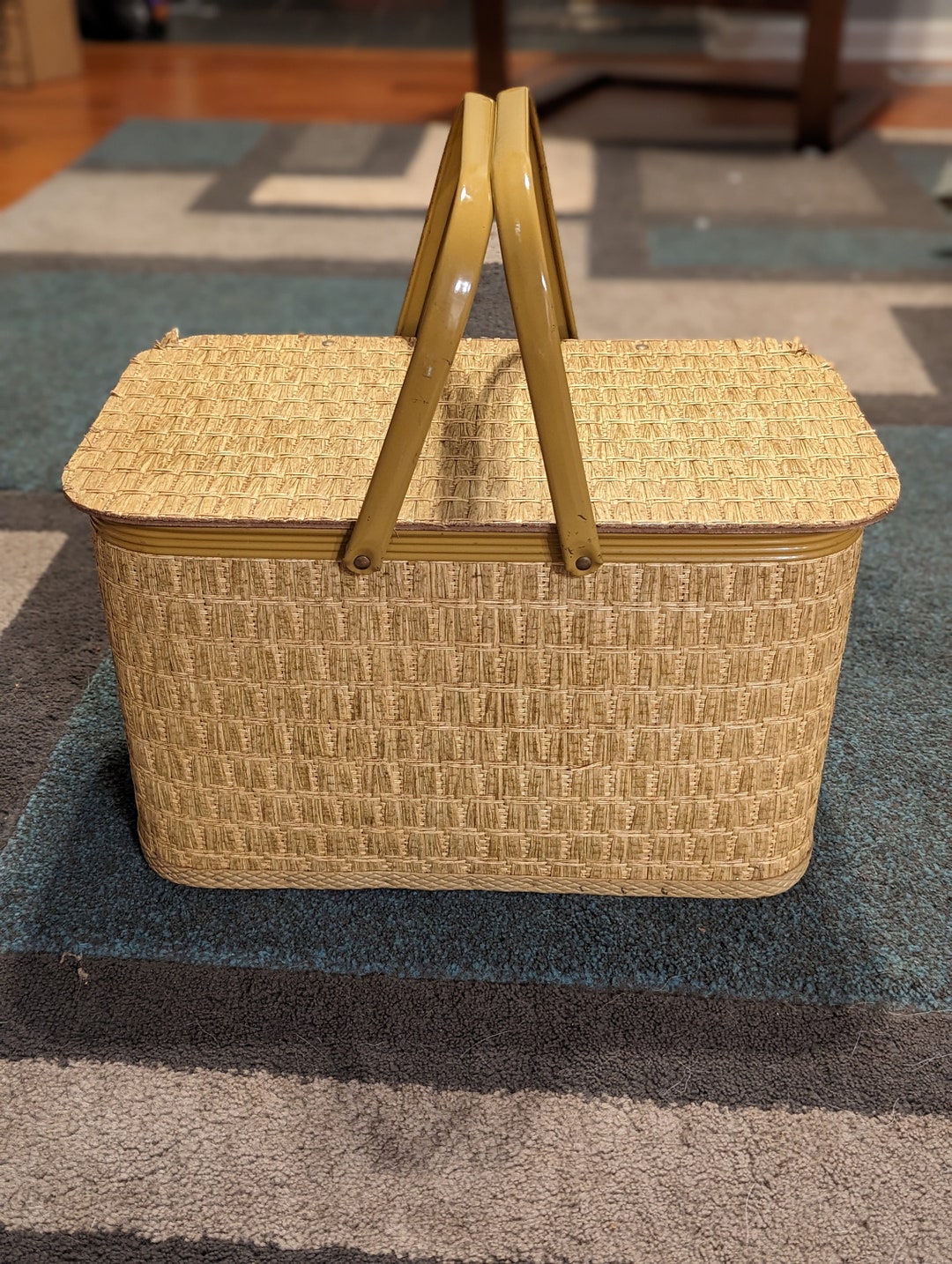 Vintage Burlington Picnic Basket Cream / Almond /beige / Brown Etsy