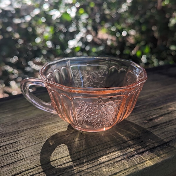 Mayfair Open Rose Anchor Hocking Pink Depression Glass Tea Cup with Minor wear