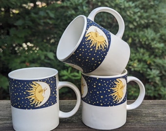 Celestial Coffee Mugs Set of Three by Majesticware Casual Settings featuring Sun Moon And Stars Minor wear and tear from prior use