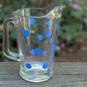 Polka Dot Blue Pitcher Libbey 1950s Mid Century Modern 64oz