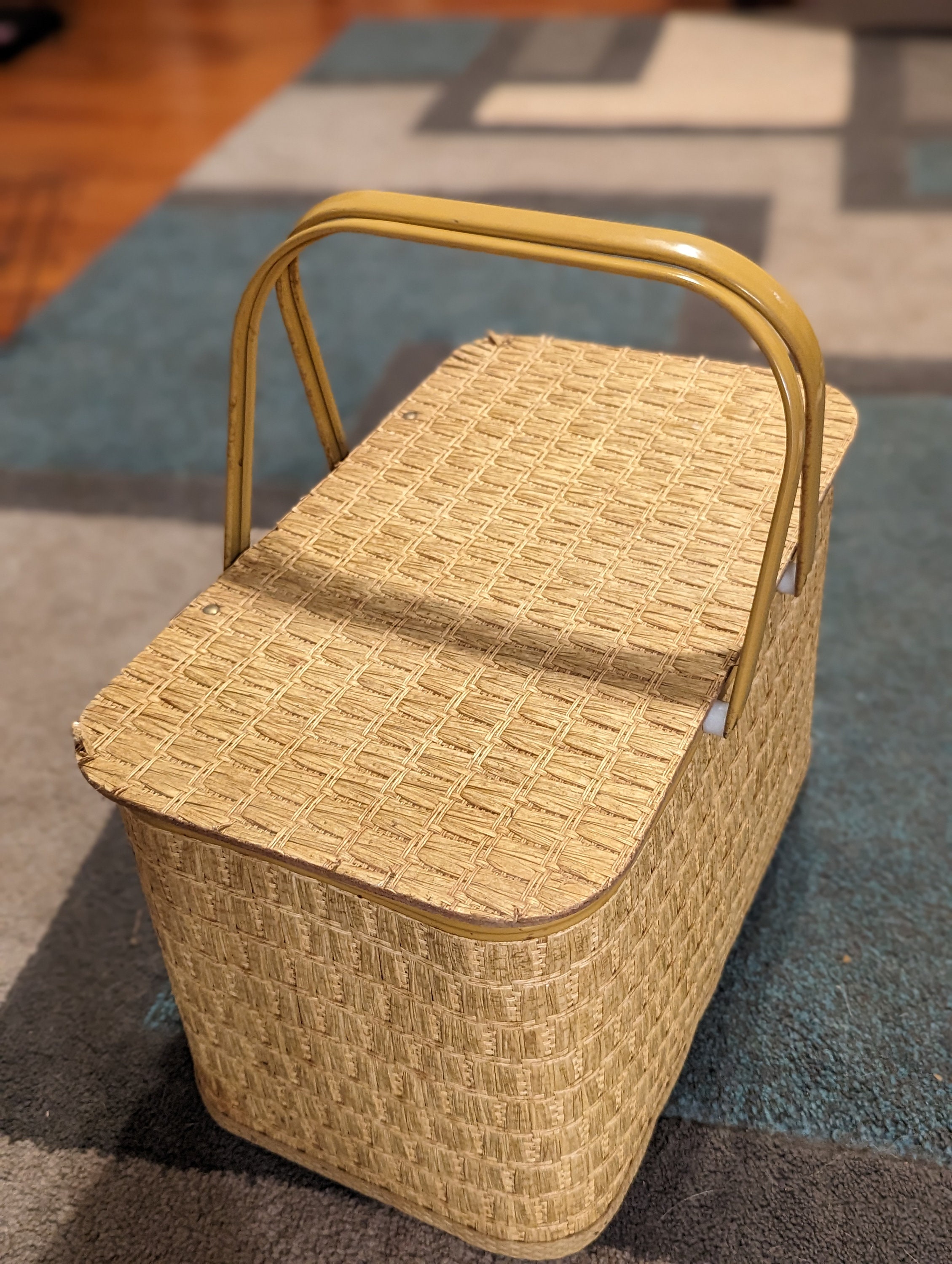Vintage Burlington Picnic Basket Cream / Almond /beige / Brown Etsy