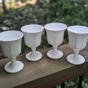 Indiana Glass Harvest Grape Colony White Wine Goblets Set of 4 with minor wear Milk glass