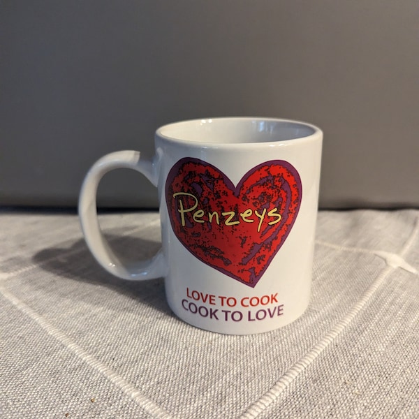 Penzeys Spices Coffee Mug, with some minor wear and tear on the inside