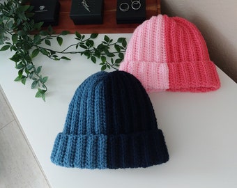 Gorro de crochet acanalado, gorro de moda para mujer, gorro de cuadros, gorro de punto grueso, accesorio para mujer, gorro de crochet de invierno, diseño de punto cálido y acogedor.