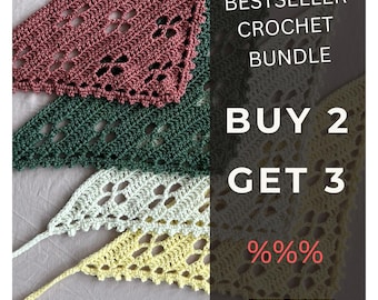 BESTSELLER BUNDLE crochet pattern bandana triangle headscarf tutorial headband crochet pattern for beginners hair accessory crochet project