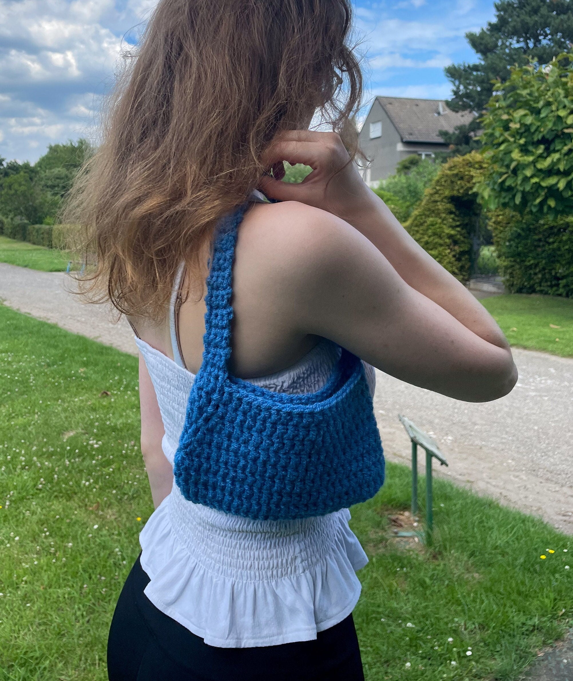 Small Handknit Bagsky Blue Crochet Bag Birthday Gift for Her 