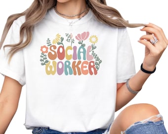 Floral Social Worker T-Shirt, Lightweight Cotton Tee