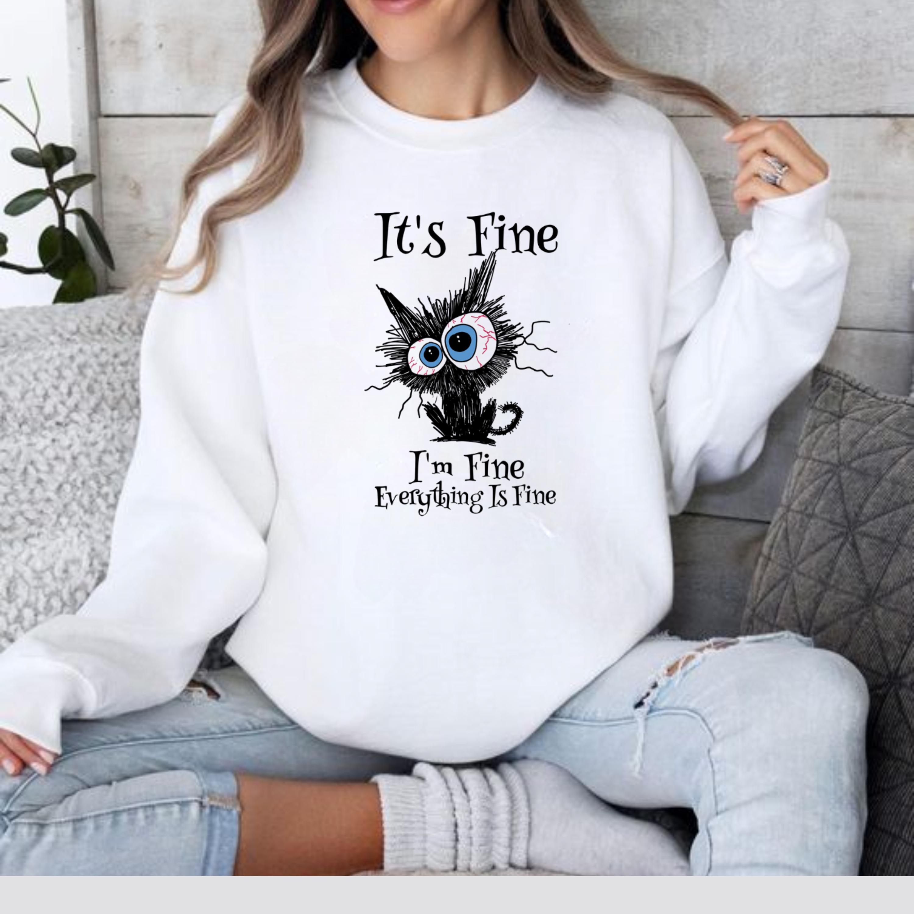 It’s Fine Distressed Owl Sweatshirt – Funny Graphic Crewneck, Gift for Him, Her, Birthda