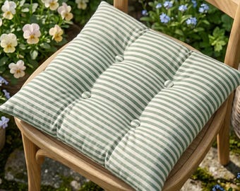 Striped Chair Cushion, Tufted Seat Cushion, Waterproof Dining Chair Pad, Indoor Outdoor Chair Cushion