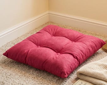 Handmade Tufted Square Floor Cushion, Boho Meditation Seat Pad, Thick Cotton Fabric