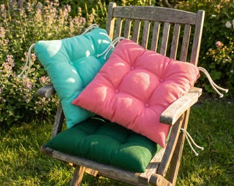 Handmade Linen Tufted Chair Cushion with Ties, Square Floor Pillow