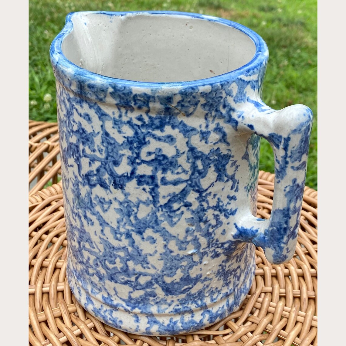 Rare Vintage Blue and White Spongeware Pitcher Etsy