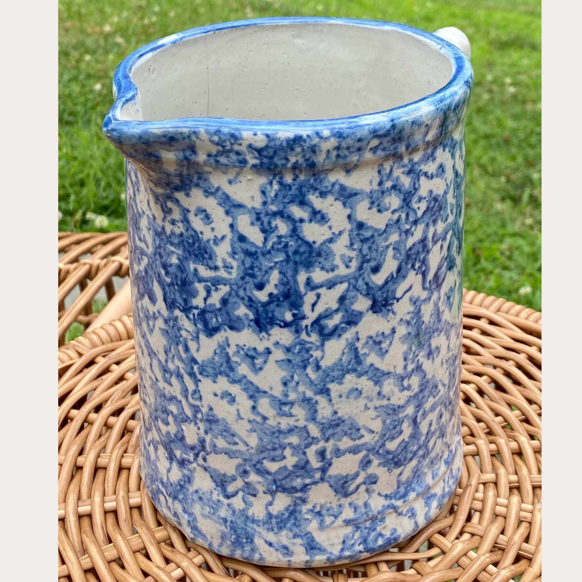 Rare Vintage Blue and White Spongeware Pitcher Etsy