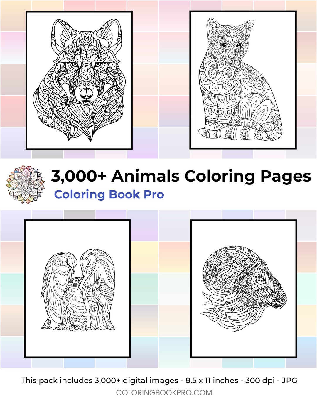 3000 Animals Coloring Pages Bundle Stress Relief, Very High Quality