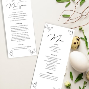 Minimalist Itinerary & Menu Bridal Shower Program - Fully Customizable Template