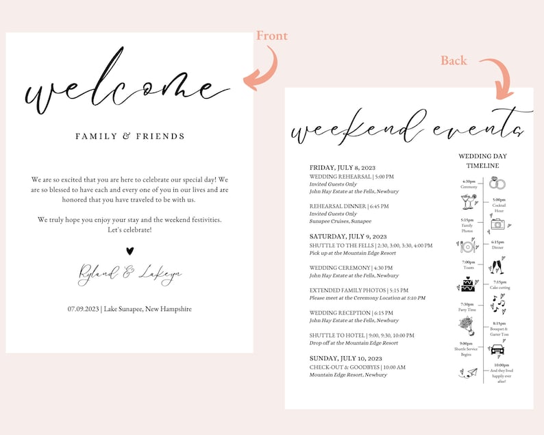 Welcome Letter and Wedding Program - Customizable Template - Etsy