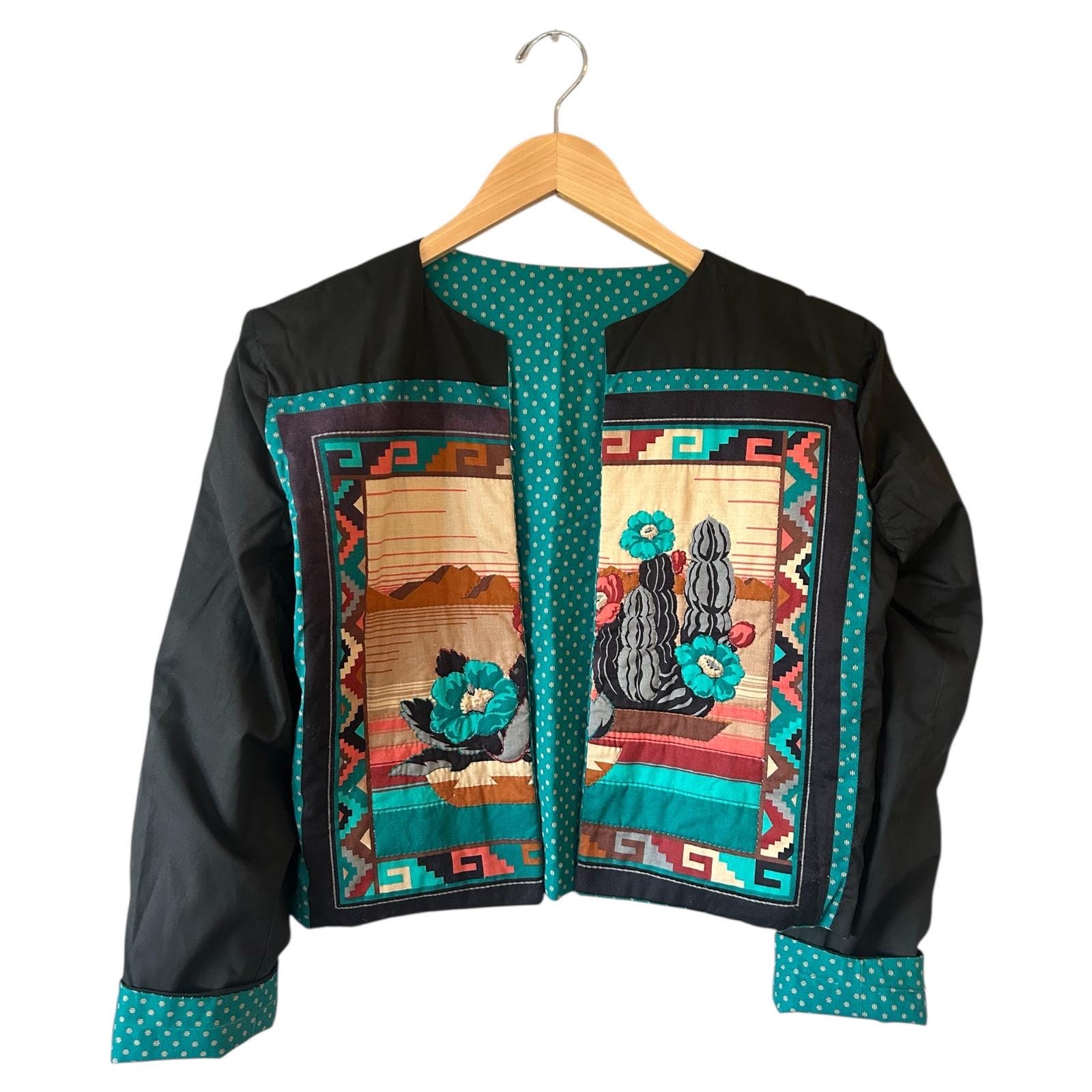 Vintage Handmade Reversible Quilted Southwestern Aztec Print Open 