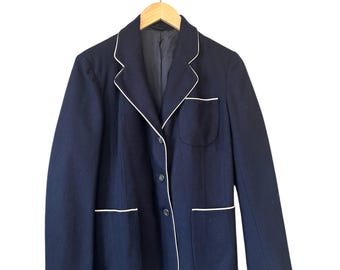 Vintage 1950s BRUCK COLLEGIATE Women’s  Navy Wool School Uniform Blazer Medium Lined Classic Timeless Work Career