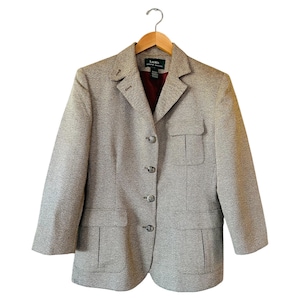Chaqueta blazer de tweed marrón vintage RALPH LAUREN para mujer, talla 8 mediana, botones con cresta de león, icónica, clásica, preppy, atemporal