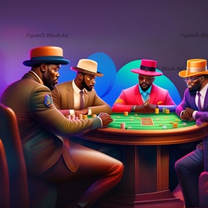 Black Men Playing Poker Wall Art Digital Download African American Art Print Ai Generated Decor