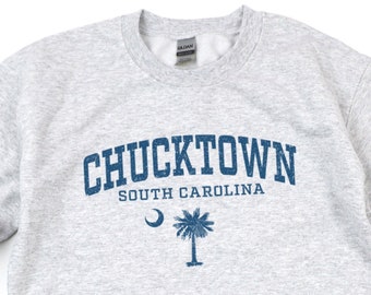 Moletom Charleston SC, Camiseta Unissex Chucktown, Camiseta Retrô Vintage para Presente, Moletom Lembrança de Viagem/Férias com Palmetto, Carolina do Sul