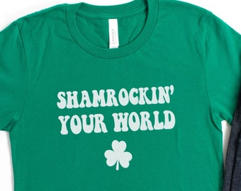 Camiseta del Día de San Patricio, Shamrockin Your World, Camiseta irlandesa, Camiseta divertida para recorrer bares, Regalo del Día de San Patricio, Camiseta de la suerte con trébol, San Patricio