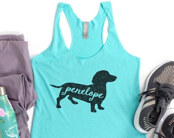 Custom Dachshund Tanktop, Personalized Dachshund Tank Top, Womens Doxie Gift, Her Weiner Dog Tank, Dog Lover Tshirt, Ladies Running Shirt