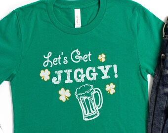 Maglietta per il giorno di San Patrizio, Let's Get Jiggy, maglietta irlandese, maglietta divertente per il giro dei pub, regalo per il giorno di San Patrizio, maglietta portafortuna con trifoglio, giorno di San Patrizio