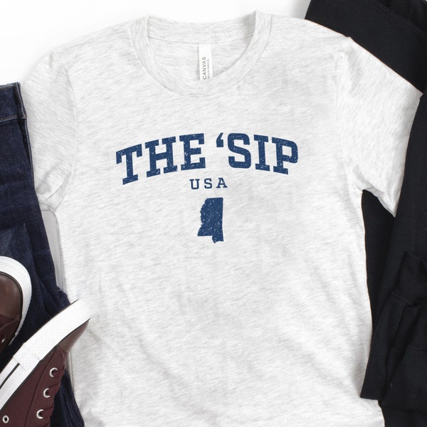 The Sip Unisex Shirt, Mississippi Shirt, Beach Shirt, Retro Vintage Design, Cotton Mississippi Souvenir, Southern State Gift T-Shirt