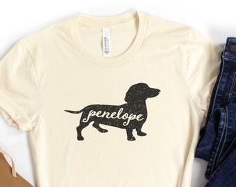 Custom Dachshund Shirt, Personalized Dachshund T-shirt, Doxie Gift, Weiner Dog Tee, Dog Lover Tshirt, Vintage Retro Dachshund Gift For Her