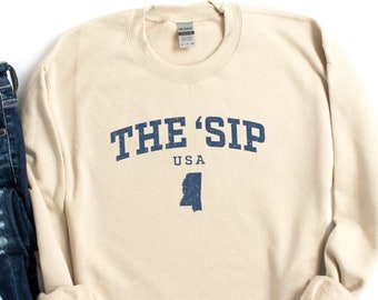 The Sip Sweatshirt, Mississippi Tee, Cute Retro Vintage Gift T-shirt, Mississippi Pride, Southern State Gift Shirt, Football Game Day Shirt