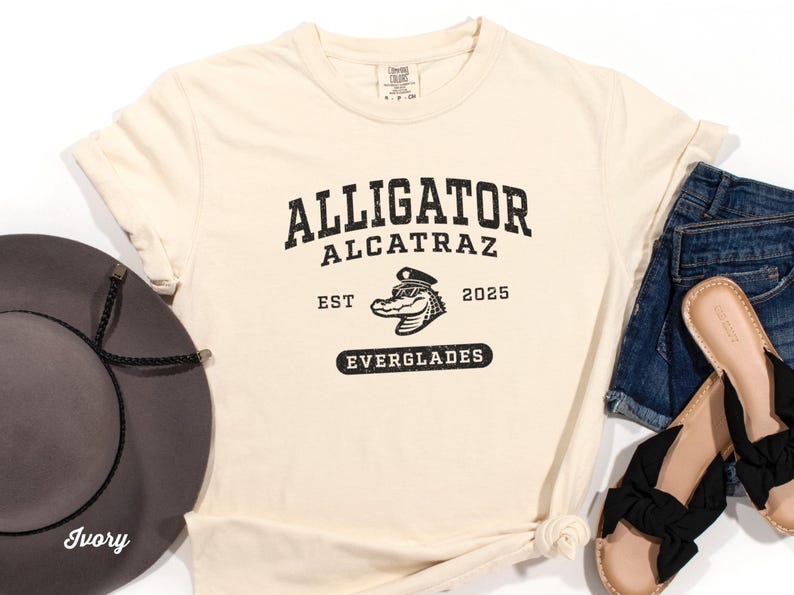 Alligator Alcatraz Shirt, Comfort Colors Unisex T-shirt, Vintage Gator Gift Tshirt, Florida Everglades, Funny Dark Humor Parody Graphic Tee